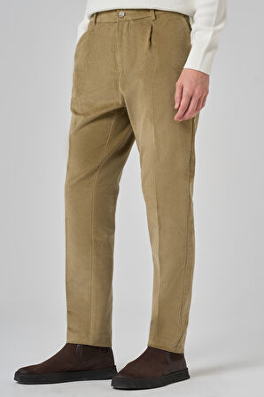  Erkek Bej Pamuk Trend Fitilli Kadife Lastikli Slim Fit Pantolon