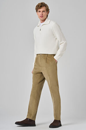  Erkek Bej Pamuk Trend Fitilli Kadife Lastikli Slim Fit Pantolon