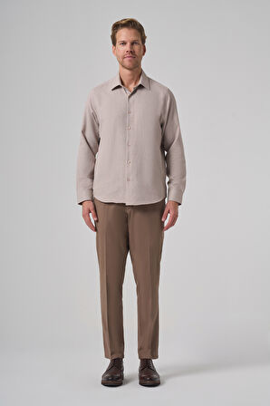  Erkek Bej Trend Dynamic Fit Sert Yaka Gömlek