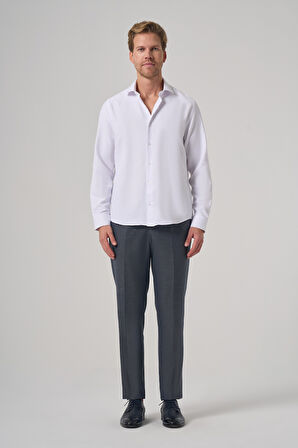  Erkek Beyaz Polyester Trend Desenli Dynamic Fit İtalyan Yaka Gömlek