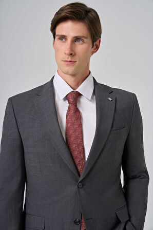  Erkek Füme Yünlü Trend Desenli Dynamic Fit Takım Elbise