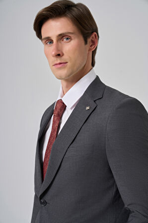  Erkek Füme Yünlü Trend Desenli Dynamic Fit Takım Elbise