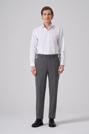  Erkek Gri Yünlü Düz Dynamic Fit Pantolon