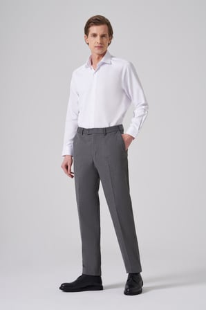  Erkek Gri Yünlü Düz Dynamic Fit Pantolon