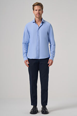 Erkek A. MAVİ Trend Düz Slim Fit Tam İtalyan Yaka Gömlek