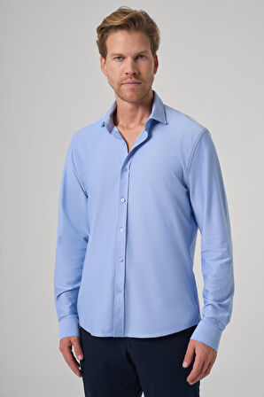  Erkek A. MAVİ Trend Düz Slim Fit Tam İtalyan Yaka Gömlek