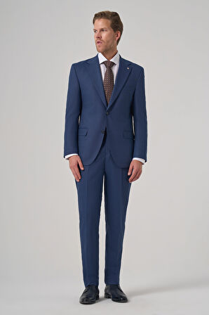  Erkek Lacivert Yünlü Trend Desenli Dynamic Fit Mono Yaka Takım Elbise