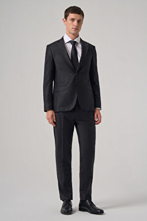  Erkek Lacivert Yünlü Trend Düz Slim Fit Sivri Yaka Takım Elbise