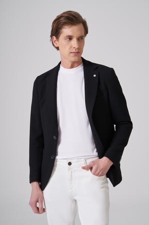  Erkek Siyah Örme Trend Slim Fit Mono Yaka Ceket