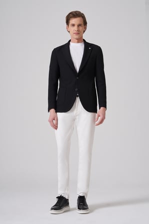  Erkek Siyah Örme Trend Slim Fit Mono Yaka Ceket