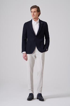  Erkek Lacivert Örme Trend Slim Fit Mono Yaka Ceket