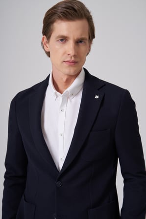  Erkek Lacivert Örme Trend Slim Fit Mono Yaka Ceket