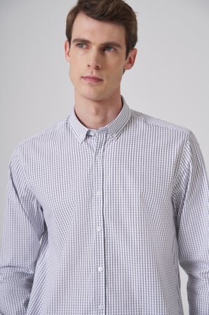  Erkek Lacivert Pamuk Trend Kareli Dynamic Fit Gömlek