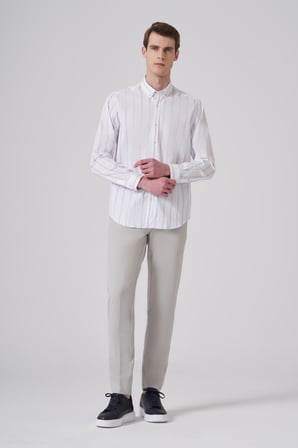  Erkek Lacivert Pamuk Trend Çizgili Dynamic Fit Gömlek