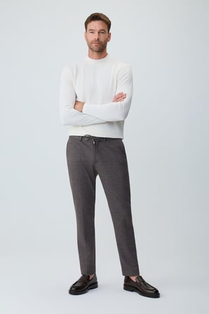  Erkek KAHVE Örme Trend Çizgili Slim Fit Pantolon