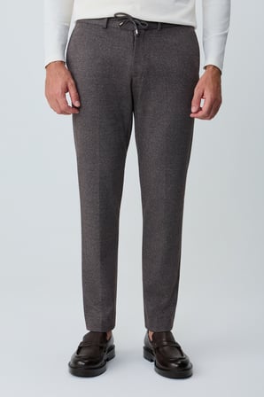 Erkek KAHVE Örme Trend Çizgili Slim Fit Pantolon