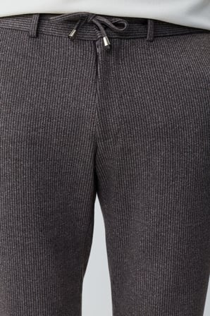  Erkek KAHVE Örme Trend Çizgili Slim Fit Pantolon
