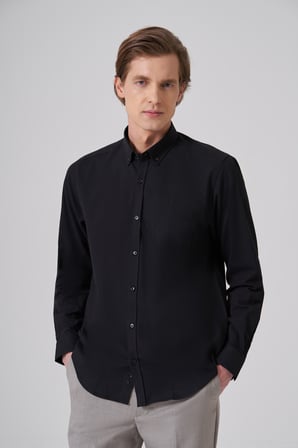  Erkek Siyah Trend Düz Dynamic Fit Gömlek