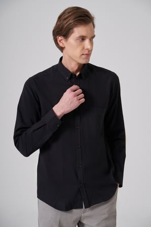  Erkek Siyah Trend Düz Dynamic Fit Gömlek