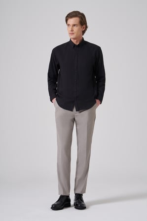  Erkek Siyah Trend Düz Dynamic Fit Gömlek