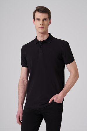  Erkek Siyah Basic Polo Yaka Dynamic Fit T-Shirt