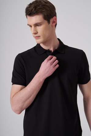  Erkek Siyah Basic Polo Yaka Dynamic Fit T-Shirt