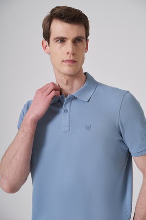  Erkek Mavi Basic Polo Yaka Dynamic Fit T-Shirt
