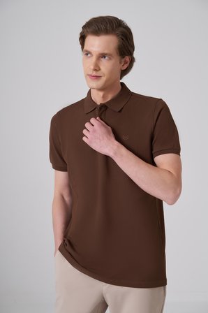  Erkek KAHVE Basic Polo Yaka Dynamic Fit T-Shirt