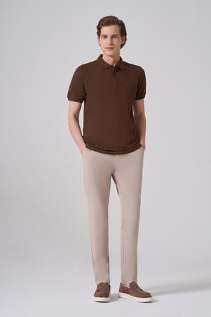  Erkek KAHVE Basic Polo Yaka Dynamic Fit T-Shirt