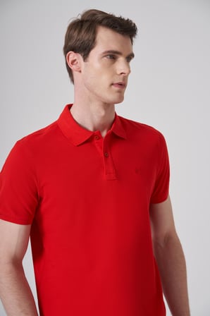  Erkek Kırmızı Basic Polo Yaka Dynamic Fit T-Shirt