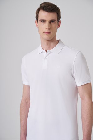 Erkek Beyaz Basic Polo Yaka Dynamic Fit T-Shirt