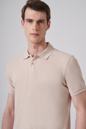  Erkek Bej Basic Polo Yaka Dynamic Fit T-Shirt