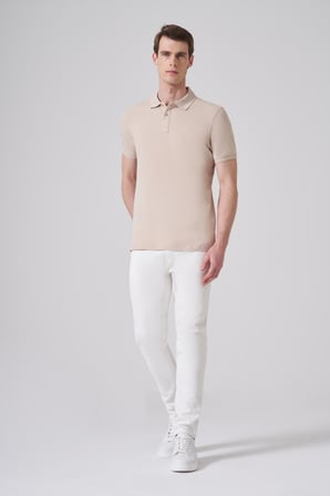  Erkek Bej Basic Polo Yaka Dynamic Fit T-Shirt