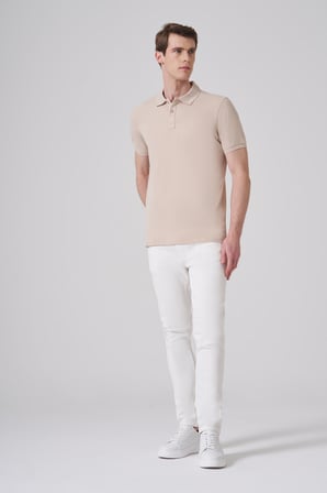  Erkek Bej Basic Polo Yaka Dynamic Fit T-Shirt