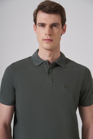  Erkek Haki Basic Polo Yaka Dynamic Fit T-Shirt