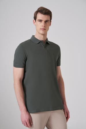  Erkek Haki Basic Polo Yaka Dynamic Fit T-Shirt