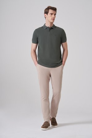  Erkek Haki Basic Polo Yaka Dynamic Fit T-Shirt