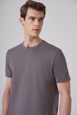  Erkek Antrasit Basic Bisiklet Yaka Dynamic Fit Pamuk T-Shirt