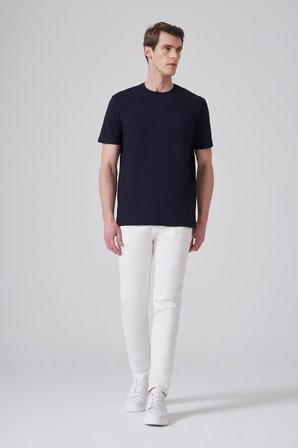 Erkek Lacivert Basic Bisiklet Yaka Dynamic Fit Pamuk T-Shirt