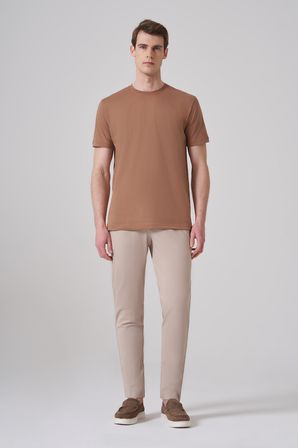  Erkek AÇIK KAHVE Basic Bisiklet Yaka Dynamic Fit Pamuk T-Shirt