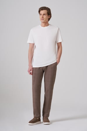  Erkek Ekru Basic Bisiklet Yaka Dynamic Fit Pamuk T-Shirt