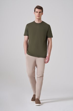  Erkek Haki Basic Bisiklet Yaka Dynamic Fit Pamuk T-Shirt