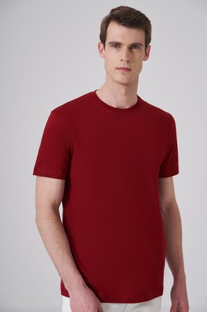  Erkek Bordo Basic Bisiklet Yaka Dynamic Fit Pamuk T-Shirt