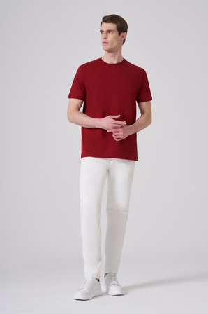  Erkek Bordo Basic Bisiklet Yaka Dynamic Fit Pamuk T-Shirt
