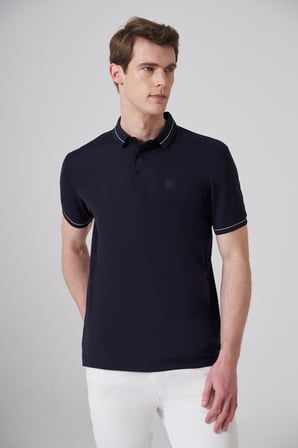  Erkek Lacivert Trend Rayon Pike Polo Yaka Dinamik Fit Tshirt