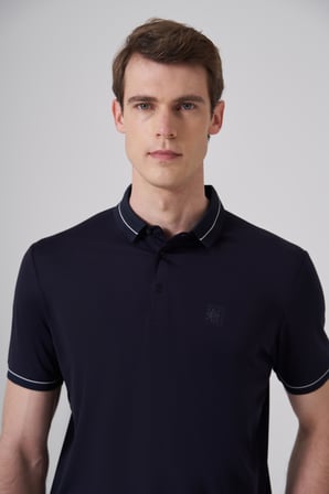  Erkek Lacivert Trend Rayon Pike Polo Yaka Dinamik Fit Tshirt