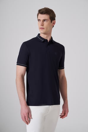  Erkek Lacivert Trend Rayon Pike Polo Yaka Dinamik Fit Tshirt