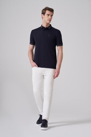  Erkek Lacivert Trend Rayon Pike Polo Yaka Dinamik Fit Tshirt