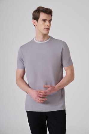  Erkek Gri Trend Rayon Bisiklet Yaka Dinamik Fit Tshirt