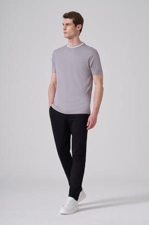  Erkek Gri Trend Rayon Bisiklet Yaka Dinamik Fit Tshirt